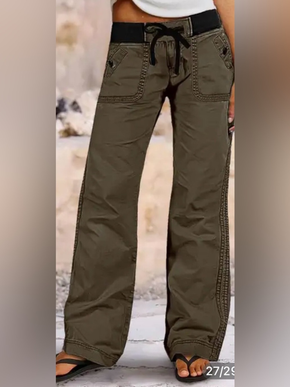 Flamingals Solid Seam Detail Drawstring Mid Rise Straight Leg